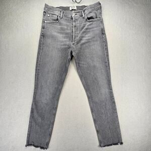 Agolde Nico High Rise Slim Jeans Womens 31 Raw Hem Ankle Button Fly Chime Gray